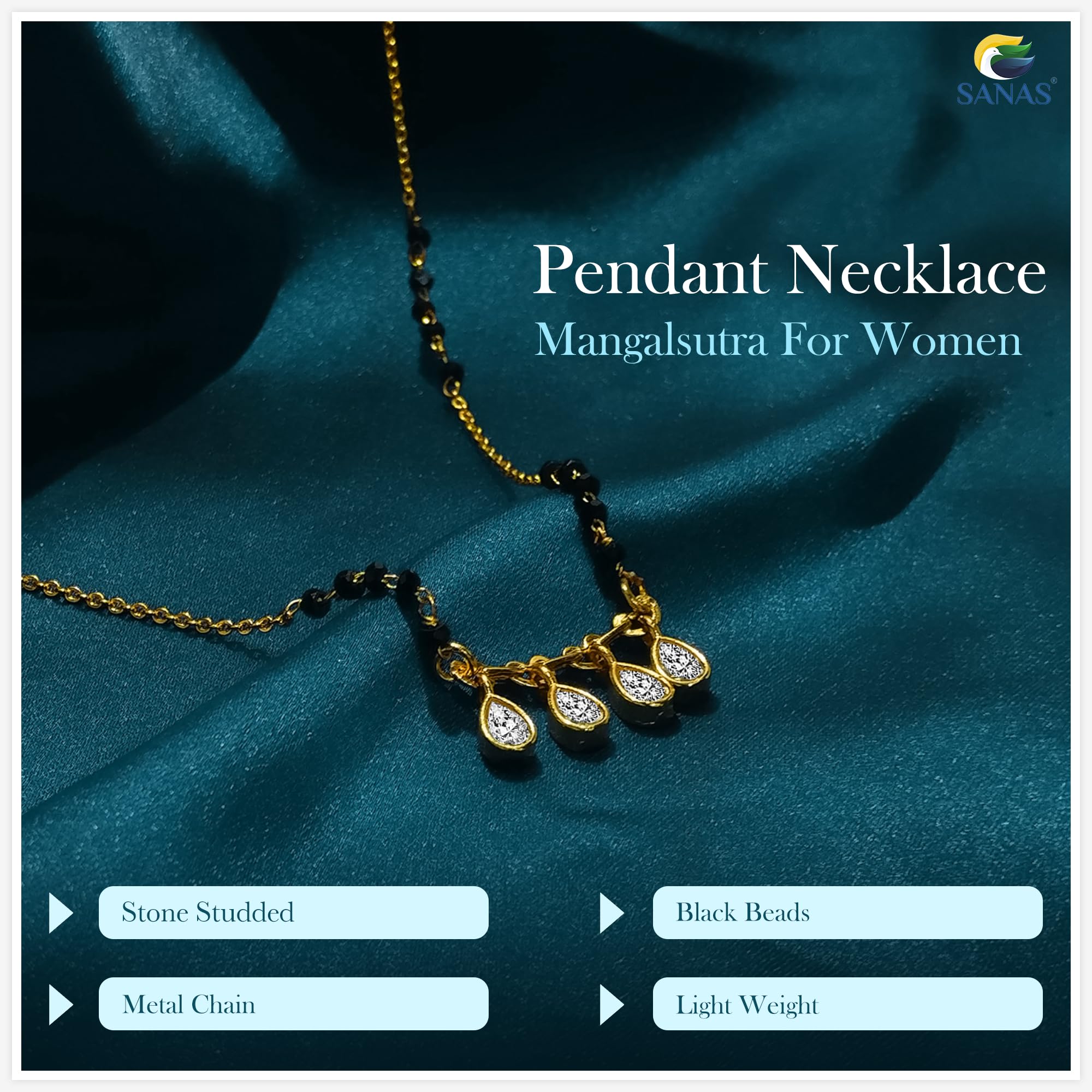 Four Stone Necklace with Extendable Chain Pendant